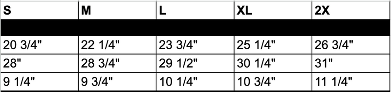 Jail House Fitted Tee Size Chart