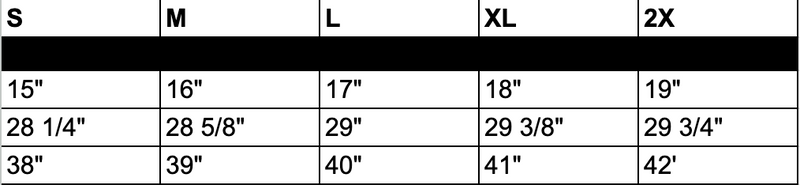 Jail House Sweats Size Chart