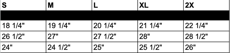 Jail Knit Thermal Size Chart