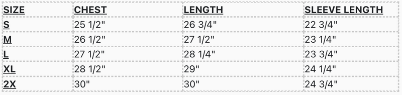 Origins Hoodie Size Chart